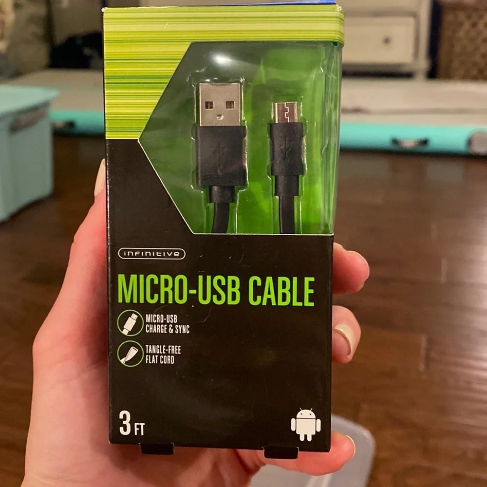 Micro-USB 3ft cable in black tangle-free flat cable​​